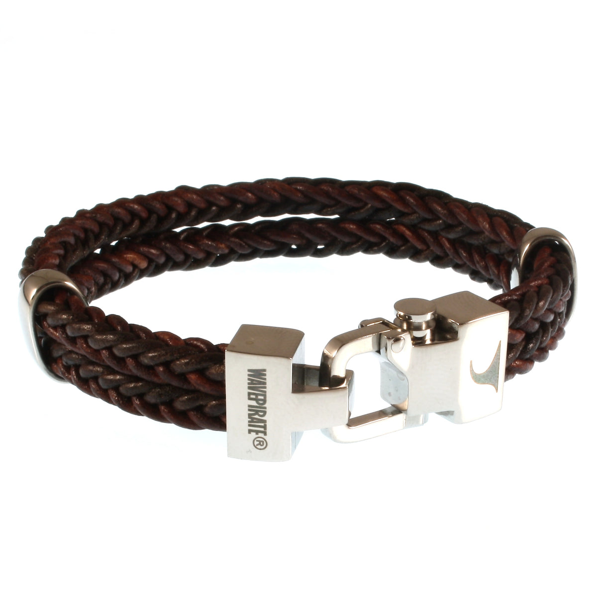 Leder-Armband-Herren-Turn-braun-geflochten-Edelstahlverschluss-vorn-wavepirate-shop-z8