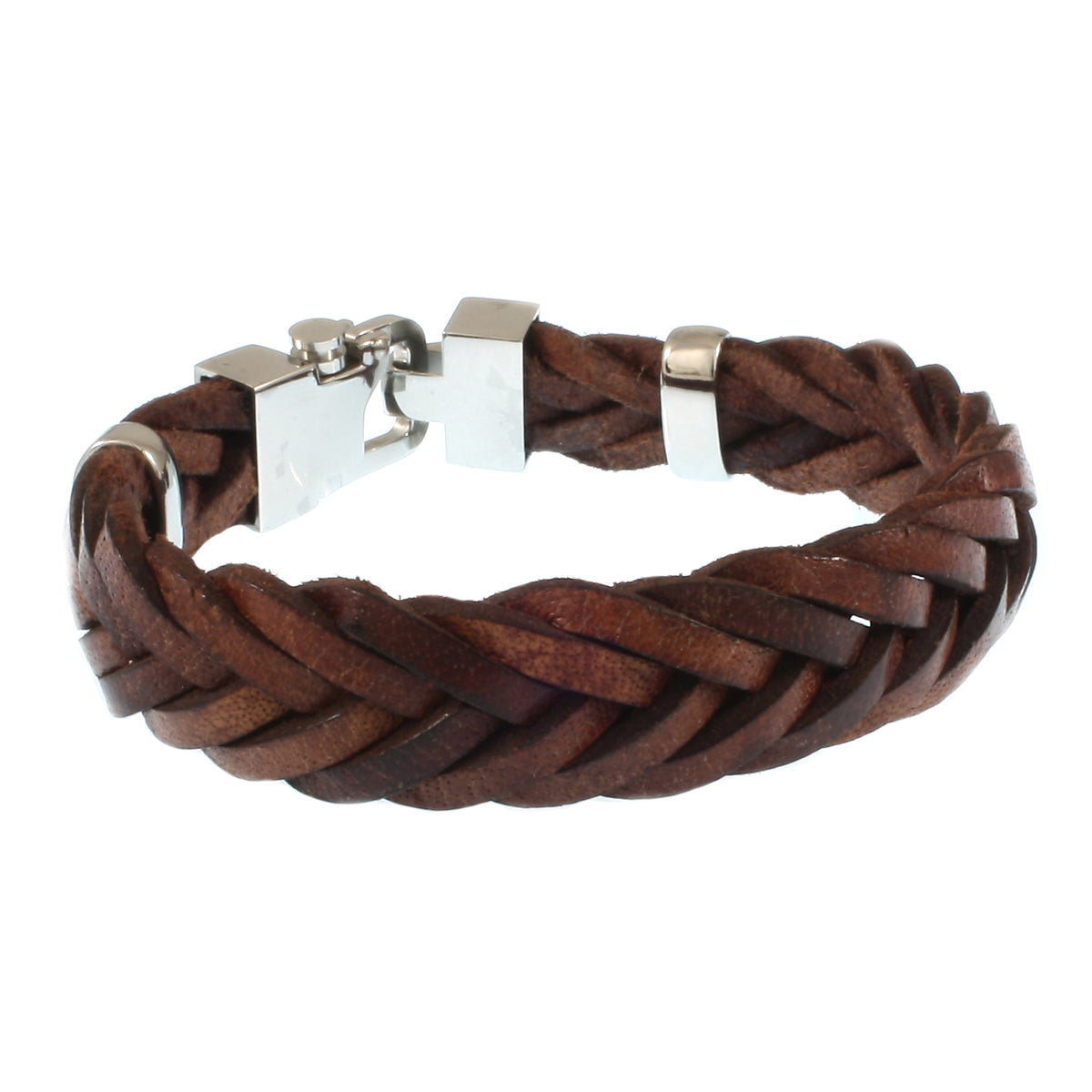 Leder-Armband-Herren-Turn-braun-geflochten-flach-Edelstahlverschluss-hinten-wavepirate-shop-f15
