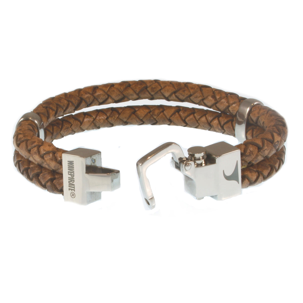 Leder-Armband-Herren-Turn-cognac-geflochten-Edelstahlverschluss-offen-wavepirate-shop-f