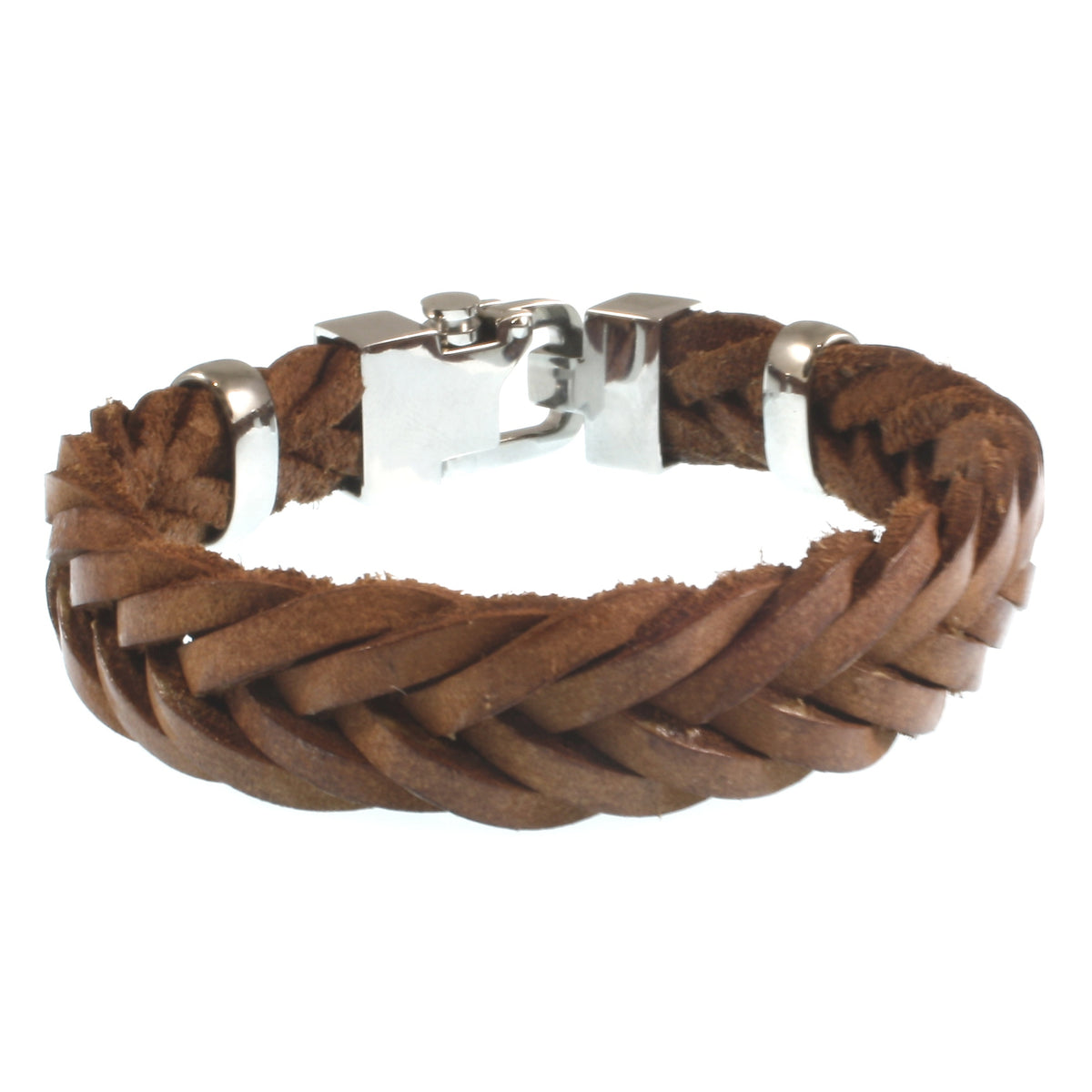 Leder-Armband-Herren-Turn-cognac-geflochten-flach-Edelstahlverschluss-hinten-wavepirate-shop-f15