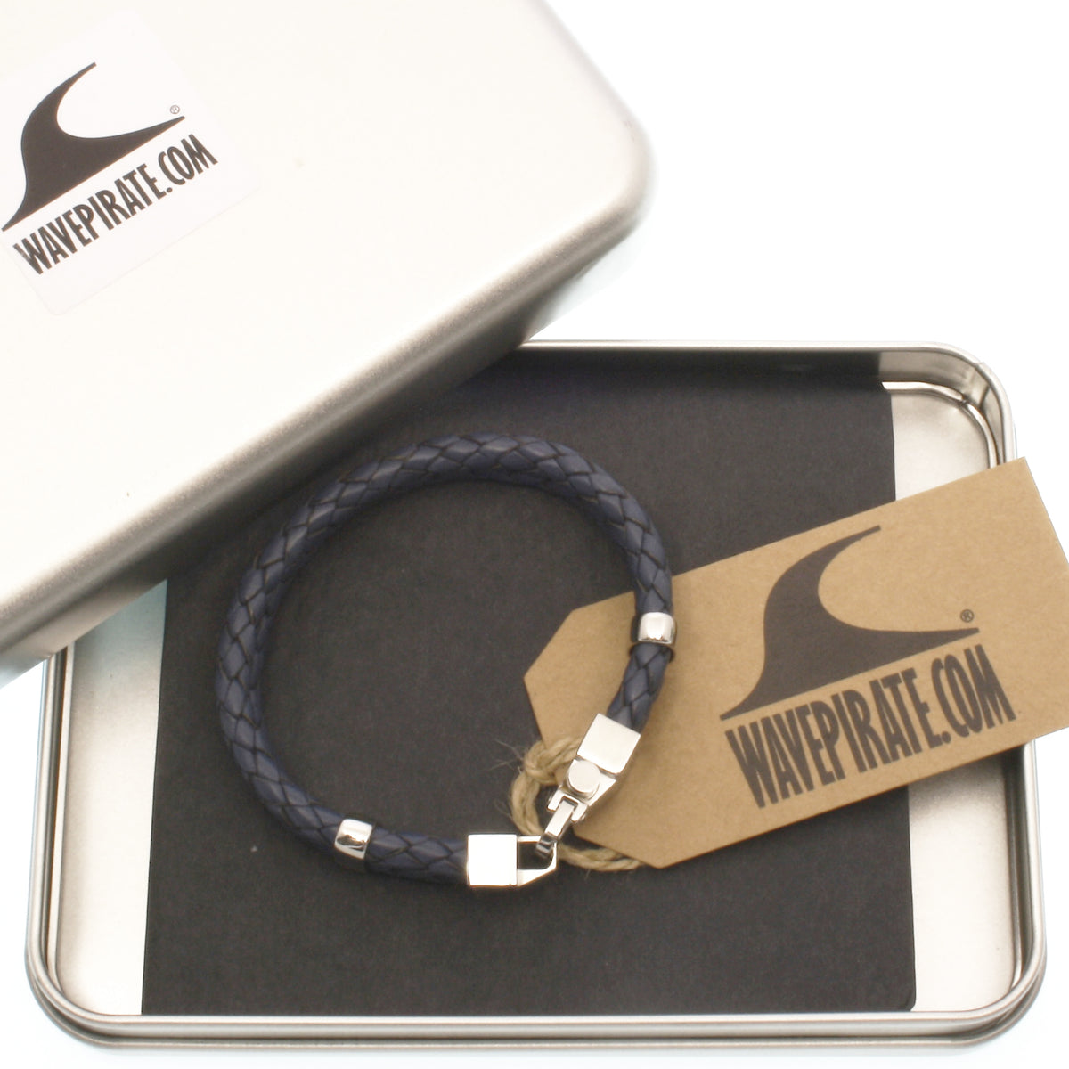 Leder-Armband-Herren-Turn-denim-blau-geflochten-Edelstahlverschluss-geschenkbox-wavepirate-shop-f