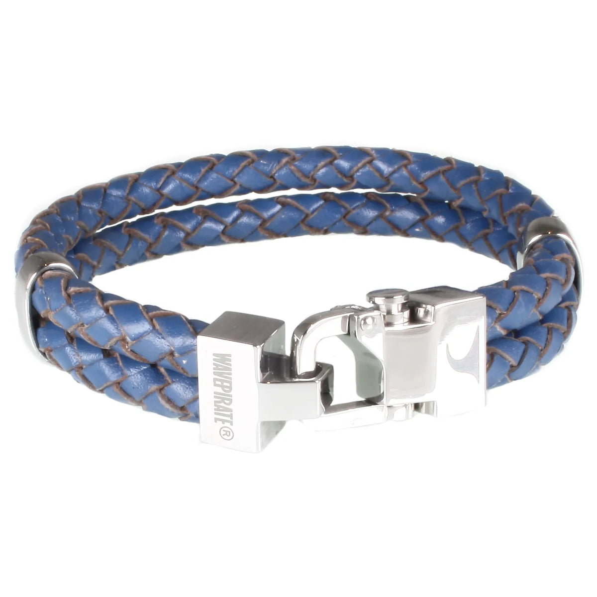 Leder-Armband-Herren-Turn-denim-blau-geflochten-Edelstahlverschluss-vorn-wavepirate-shop-f