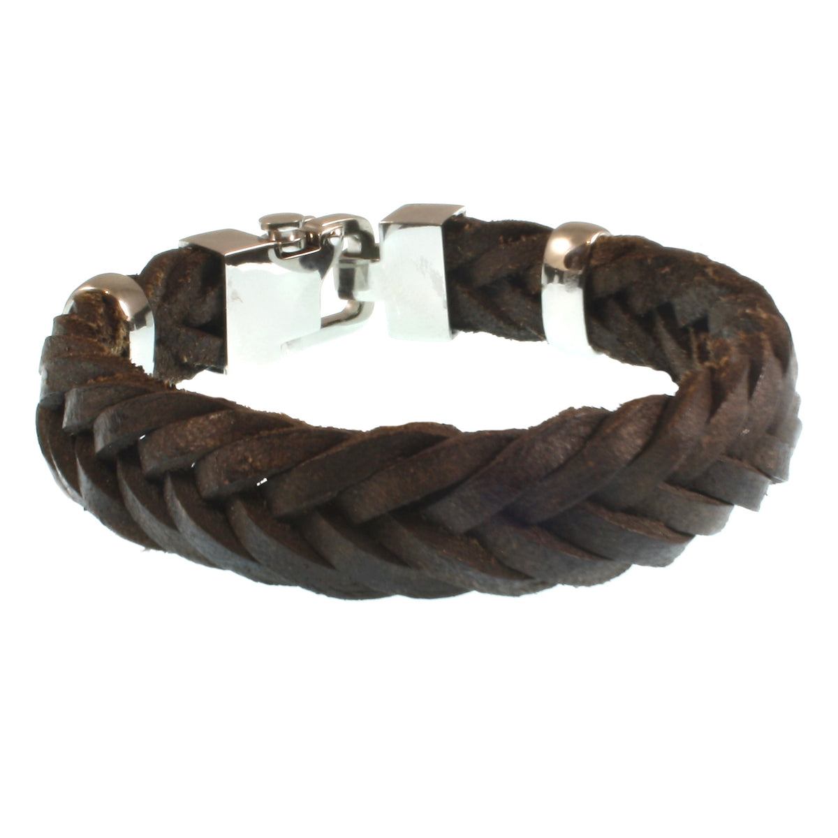 Leder-Armband-Herren-Turn-dunkelbraun-geflochten-flach-Edelstahlverschluss-hinten-wavepirate-shop-f15