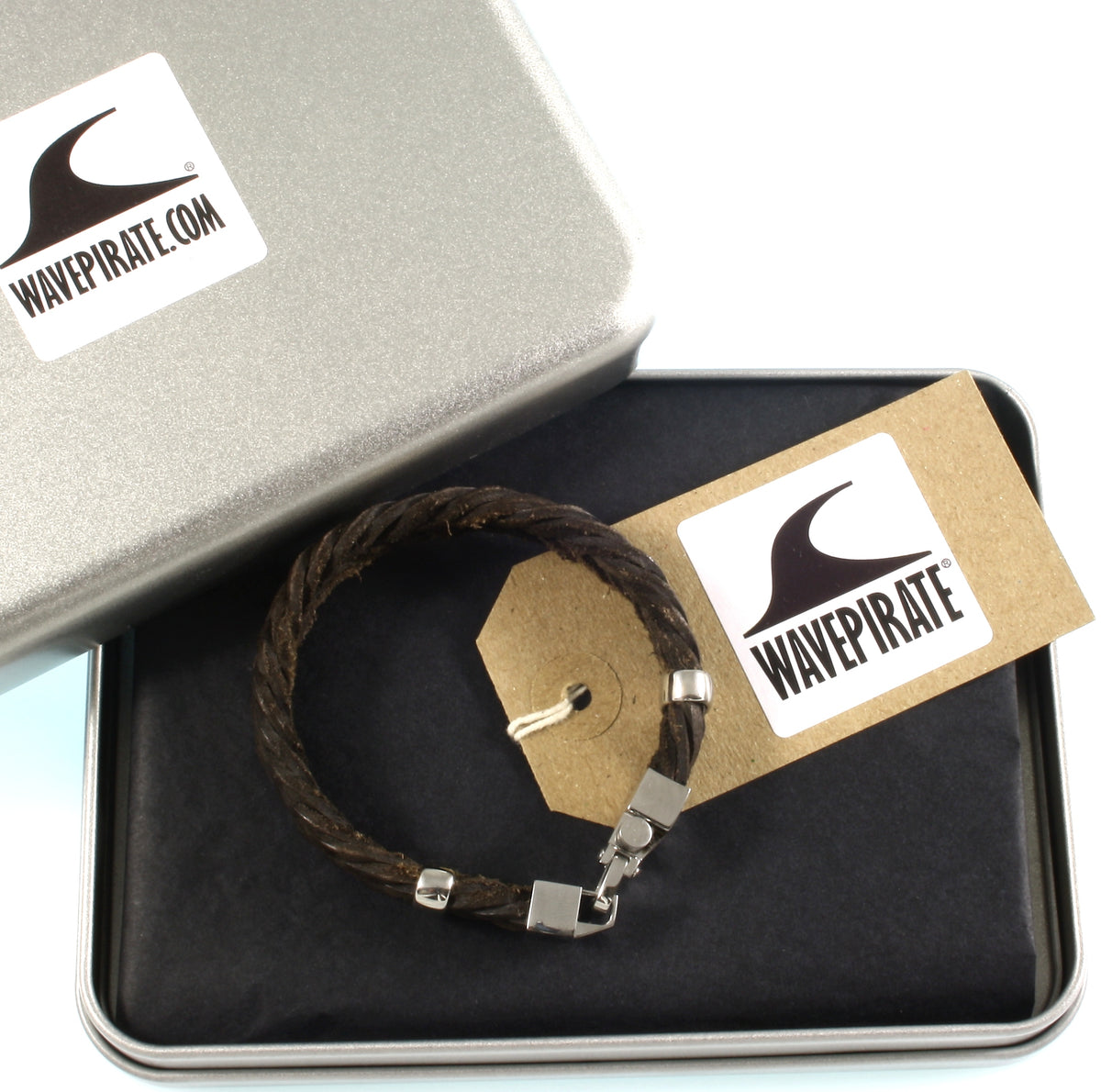 Leder-Armband-Herren-Turn-dunkelbraun-geflochten-flach-Edelstahlverschluss-verpackt-wavepirate-shop-f15