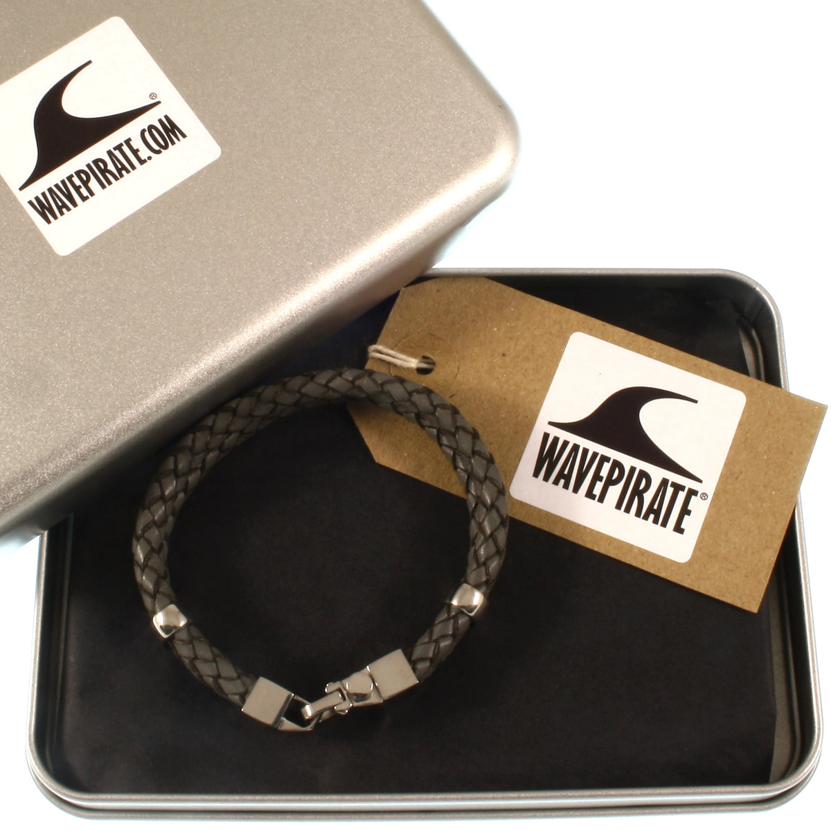 Leder-Armband-Herren-Turn-dunkelgrau-geflochten-Edelstahlverschluss-geschenkbox-wavepirate-shop-f