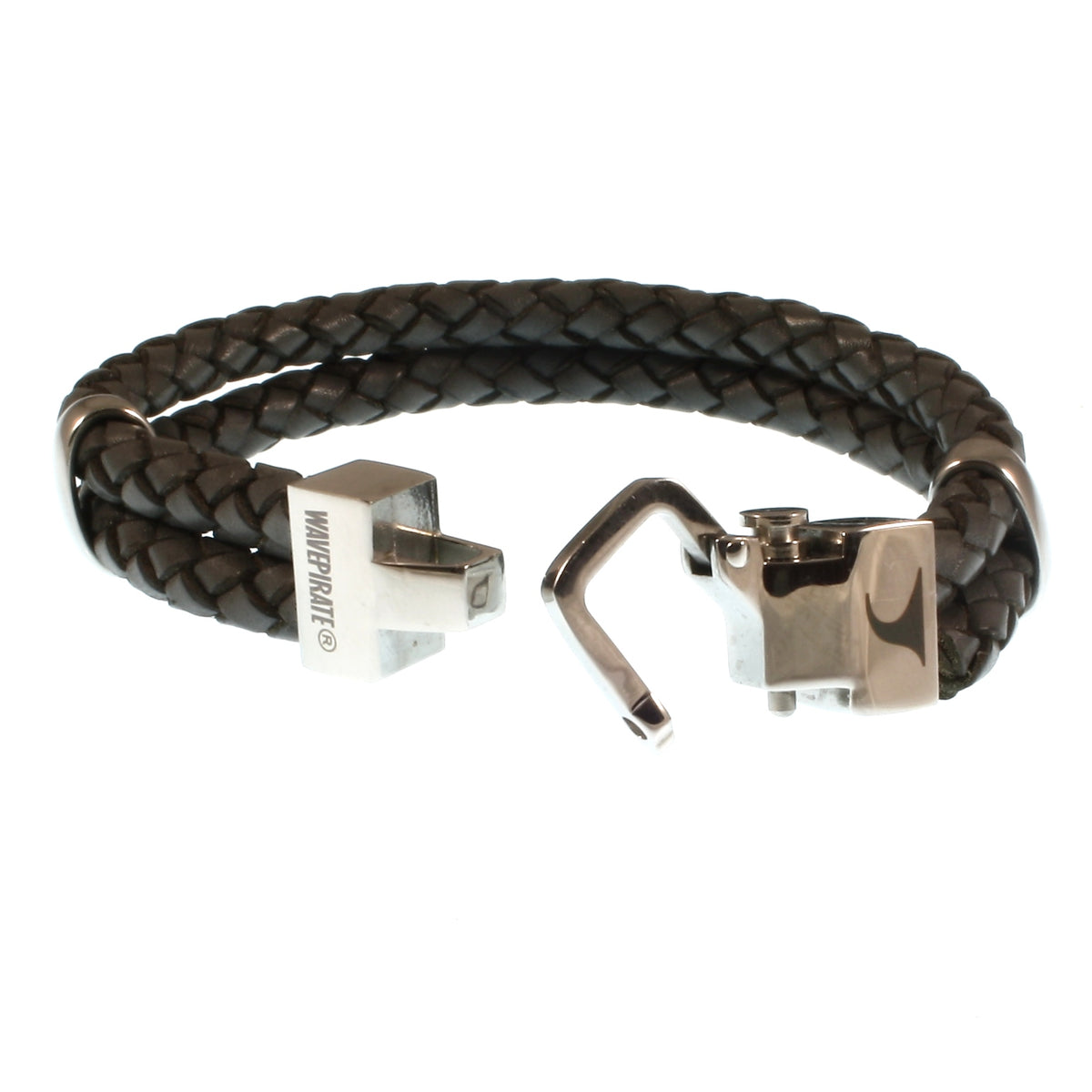 Leder-Armband-Herren-Turn-dunkelgrau-geflochten-Edelstahlverschluss-offen-wavepirate-shop-f