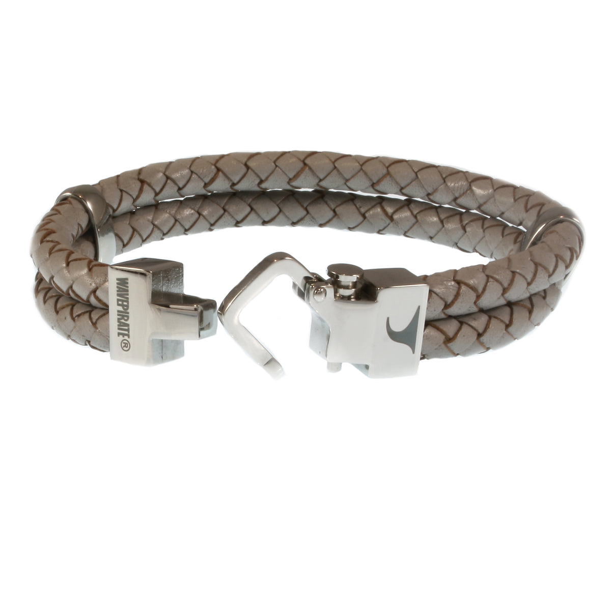 Leder-Armband-Herren-Turn-grau-geflochten-Edelstahlverschluss-offen-wavepirate-shop-f