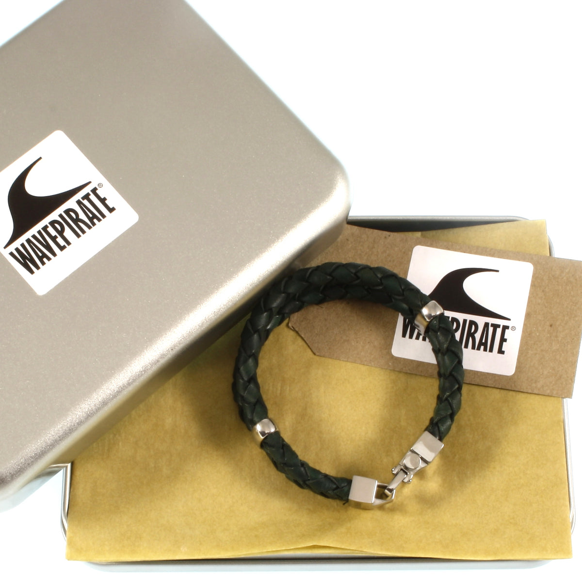 Leder-Armband-Herren-Turn-gruen-geflochten-Edelstahlverschluss-geschenkbox-wavepirate-shop-f