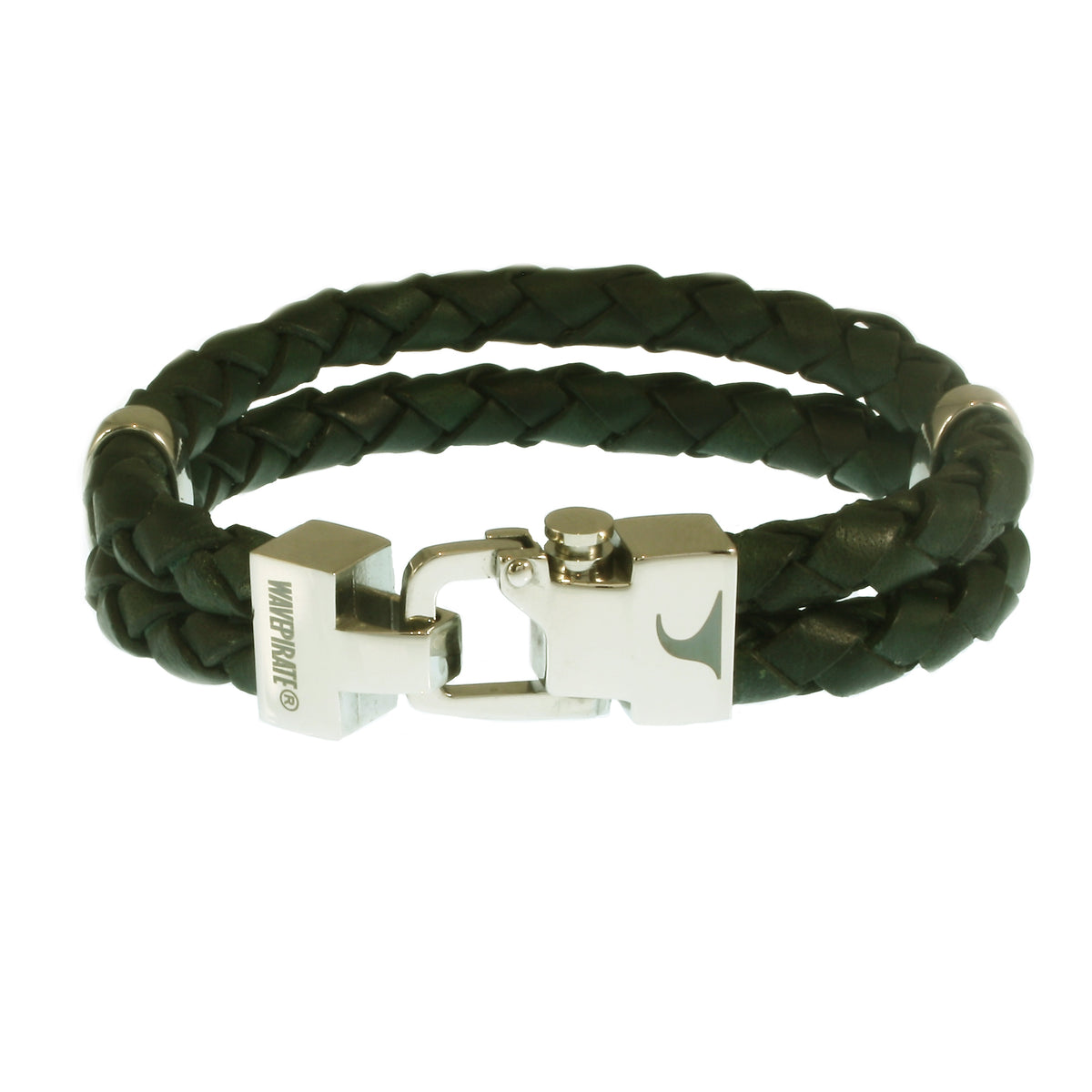 Leder-Armband-Herren-Turn-gruen-geflochten-Edelstahlverschluss-vorn-wavepirate-shop-f