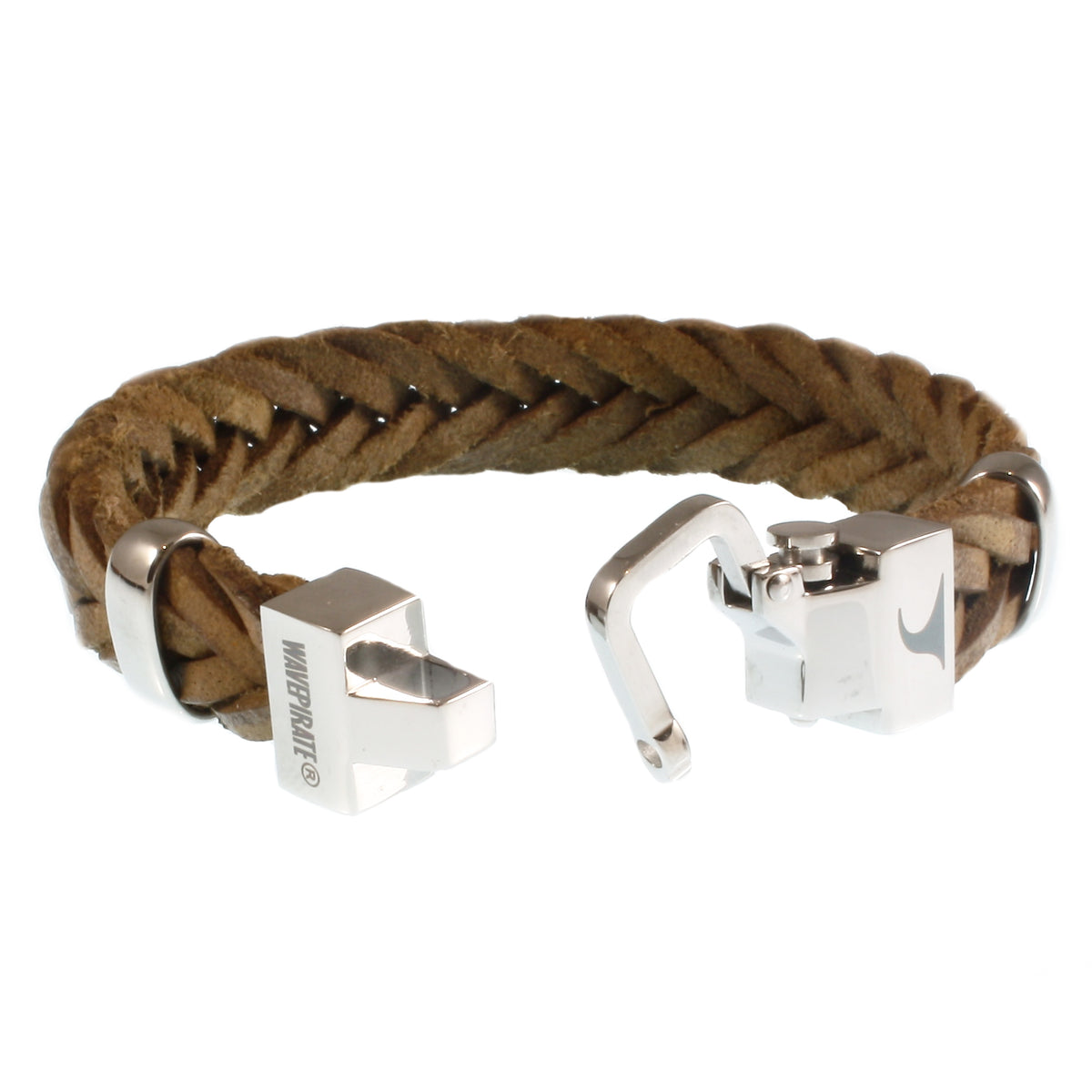 Leder-Armband-Herren-Turn-sand-geflochten-flach-Edelstahlverschluss-offen-wavepirate-shop-f15