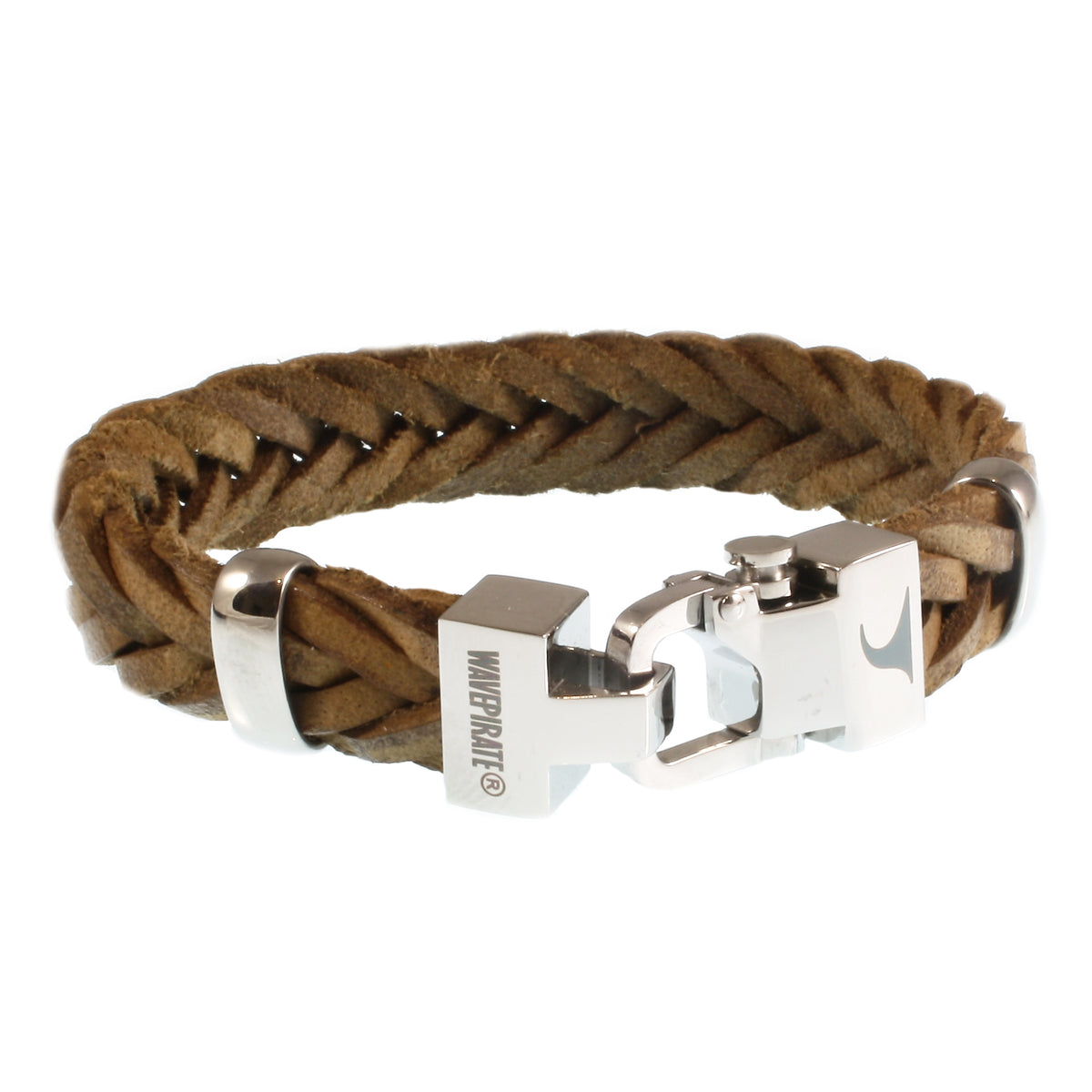 Leder-Armband-Herren-Turn-sand-geflochten-flach-Edelstahlverschluss-vorn-wavepirate-shop-f15