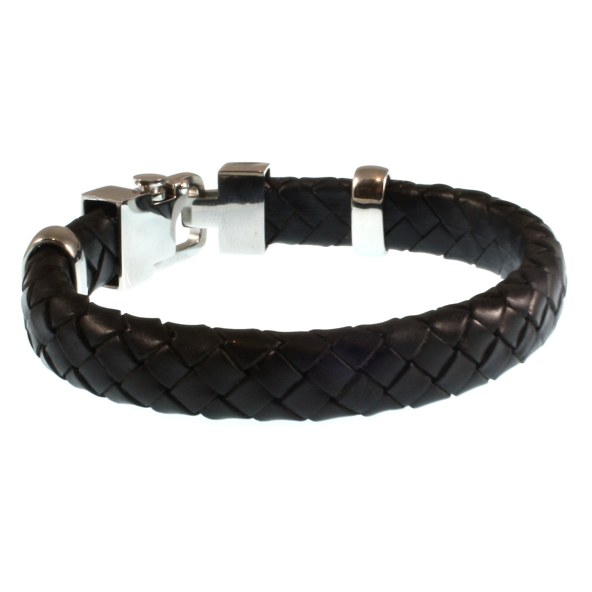 Leder-Armband-Herren-Turn-schwarz-geflochten-oval-Edelstahlverschluss-hinten-wavepirate-shop-ov