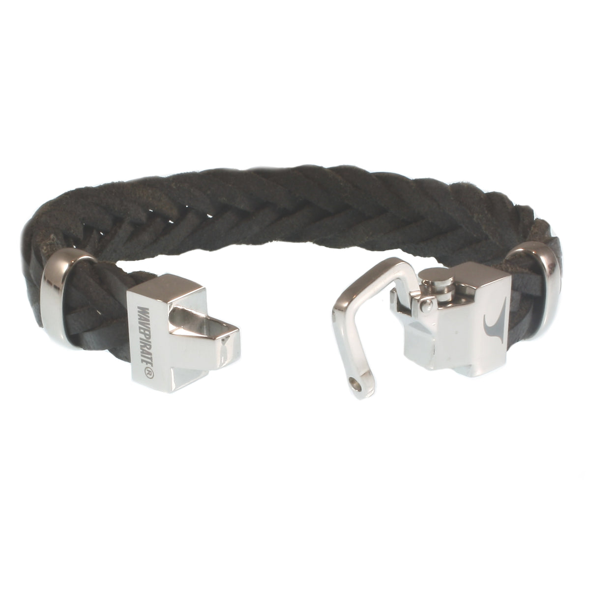 Leder-Armband-Herren-Turn-schwarz_-geflochten-flach-Edelstahlverschluss-offen-wavepirate-shop-f15