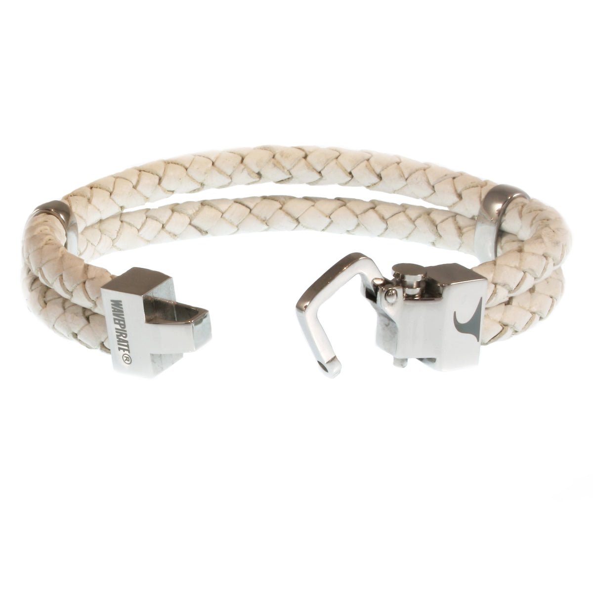 Leder-Armband-Herren-Turn-weiss-geflochten-Edelstahlverschluss-offen-wavepirate-shop-f