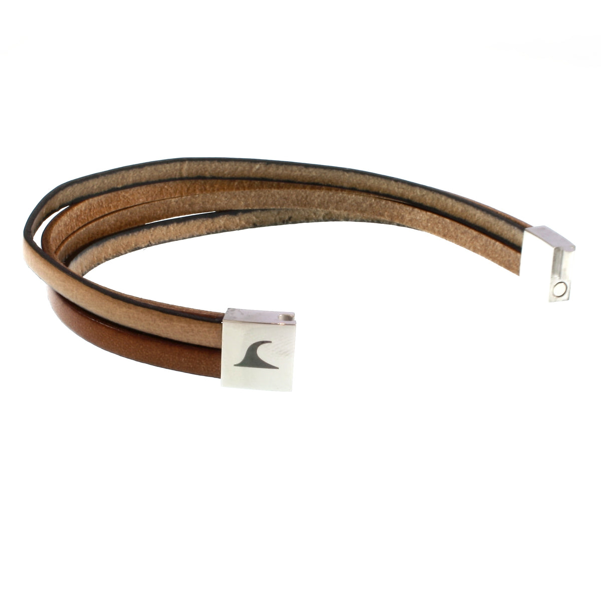 Leder-Armband-Herren-Twist-cognac-elfenbein-flach-Edelstahlverschluss-offen-wavepirate-shop