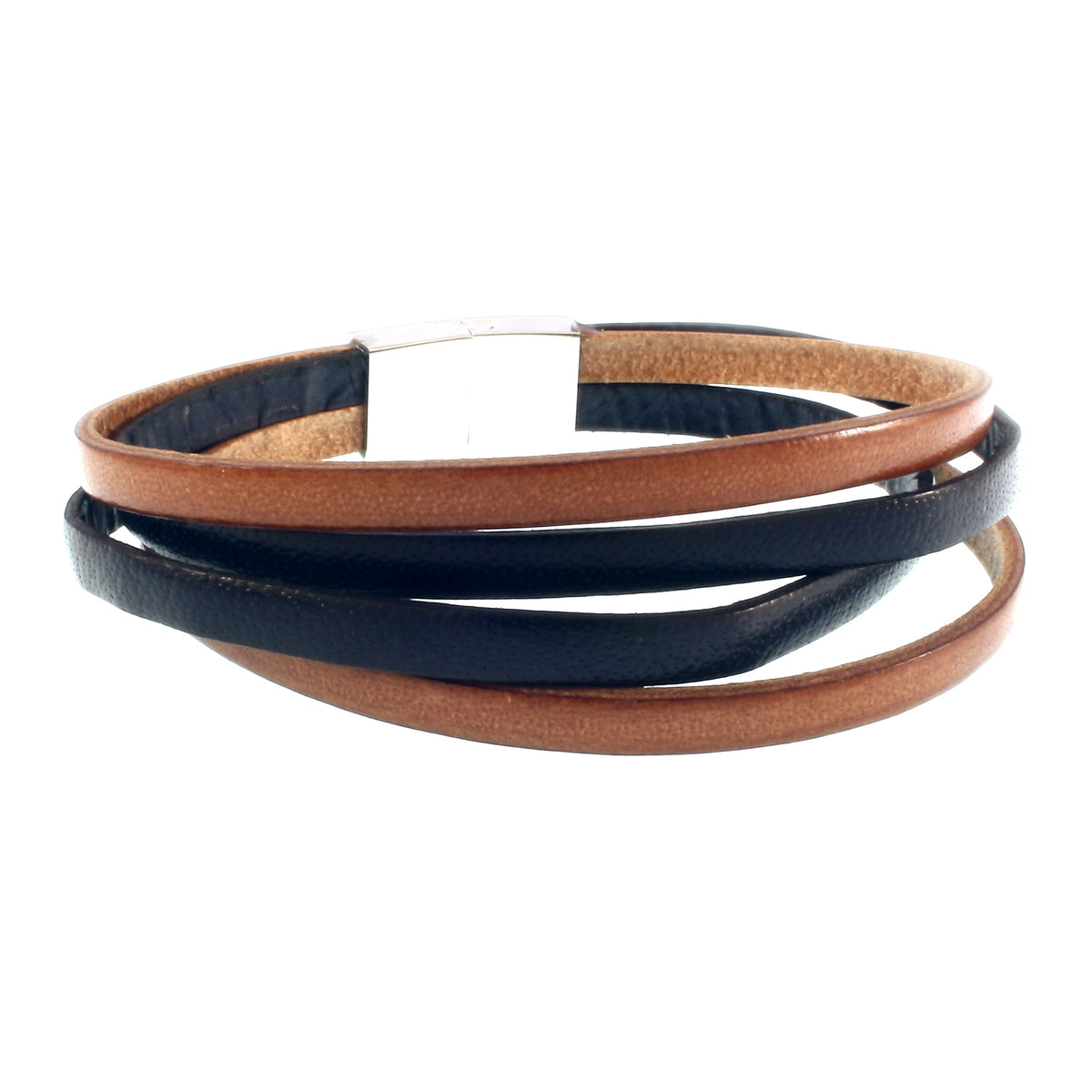 Leder-Armband-Herren-Twist-cognac-navy-flach-Edelstahlverschluss-hinten-wavepirate-shop