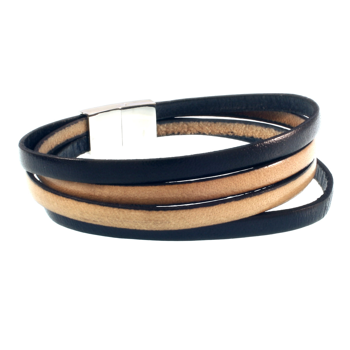 Leder-Armband-Herren-Twist-elfenbein-navy-flach-Edelstahlverschluss-hinten-wavepirate-shop