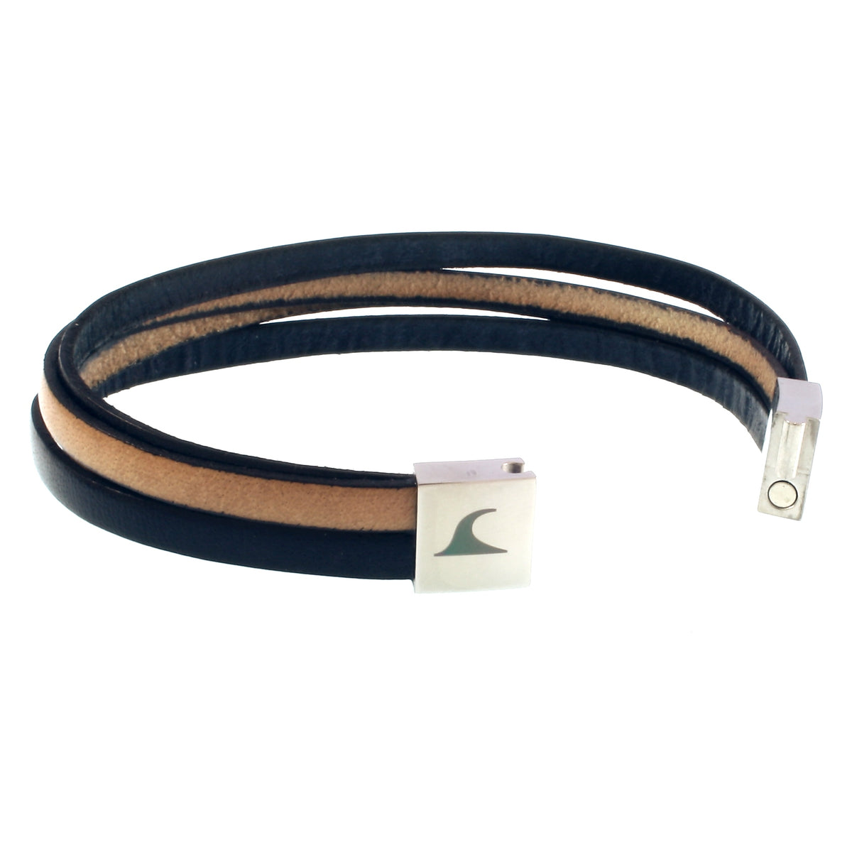 Leder-Armband-Herren-Twist-elfenbein-navy-flach-Edelstahlverschluss-offen-wavepirate-shop