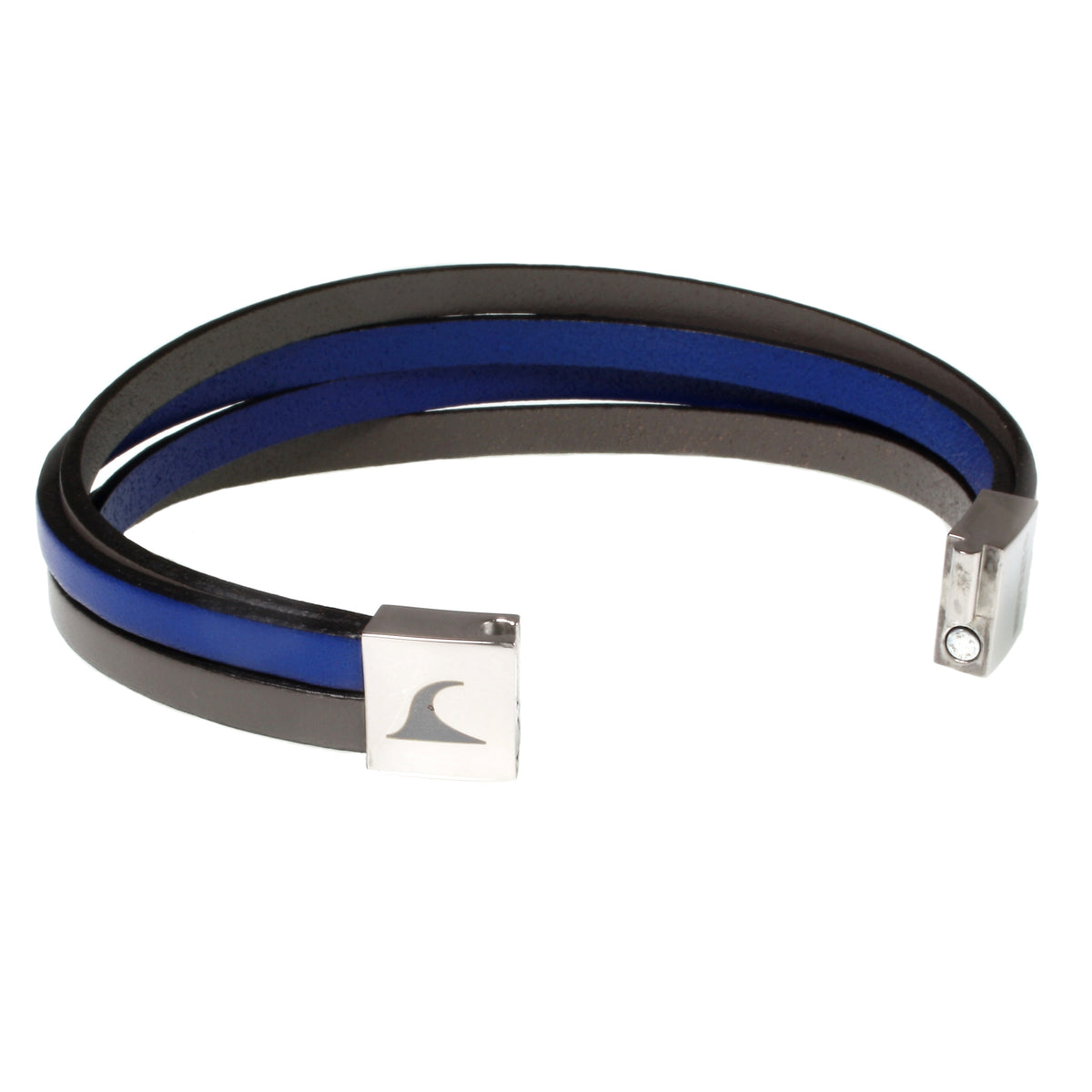 Leder-Armband-Herren-Twist-grau-blau-flach-Edelstahlverschluss-offen-wavepirate-shop