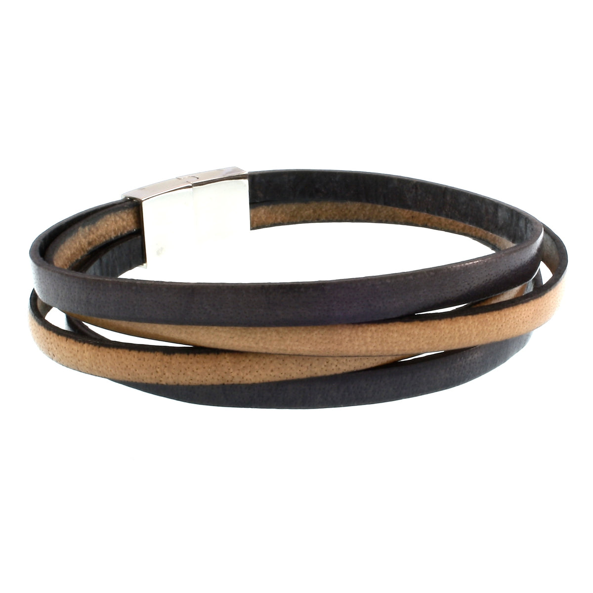 Leder-Armband-Herren-Twist-grau-elfenbein-flach-Edelstahlverschluss-hinten-wavepirate-shop