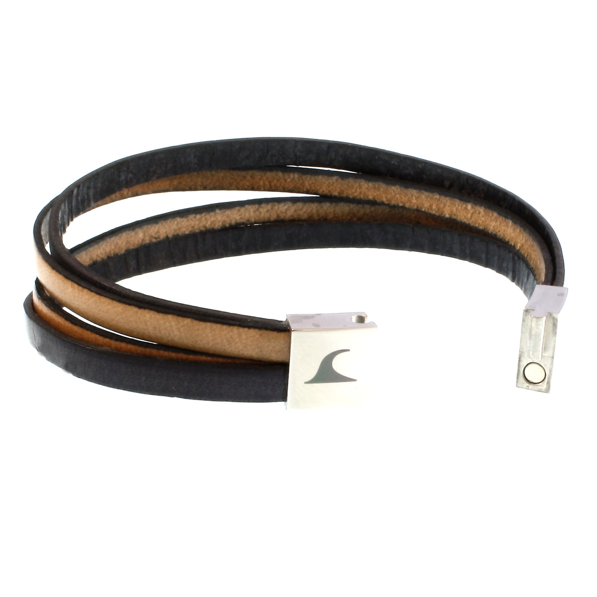 Leder-Armband-Herren-Twist-grau-elfenbein-flach-Edelstahlverschluss-offen-wavepirate-shop