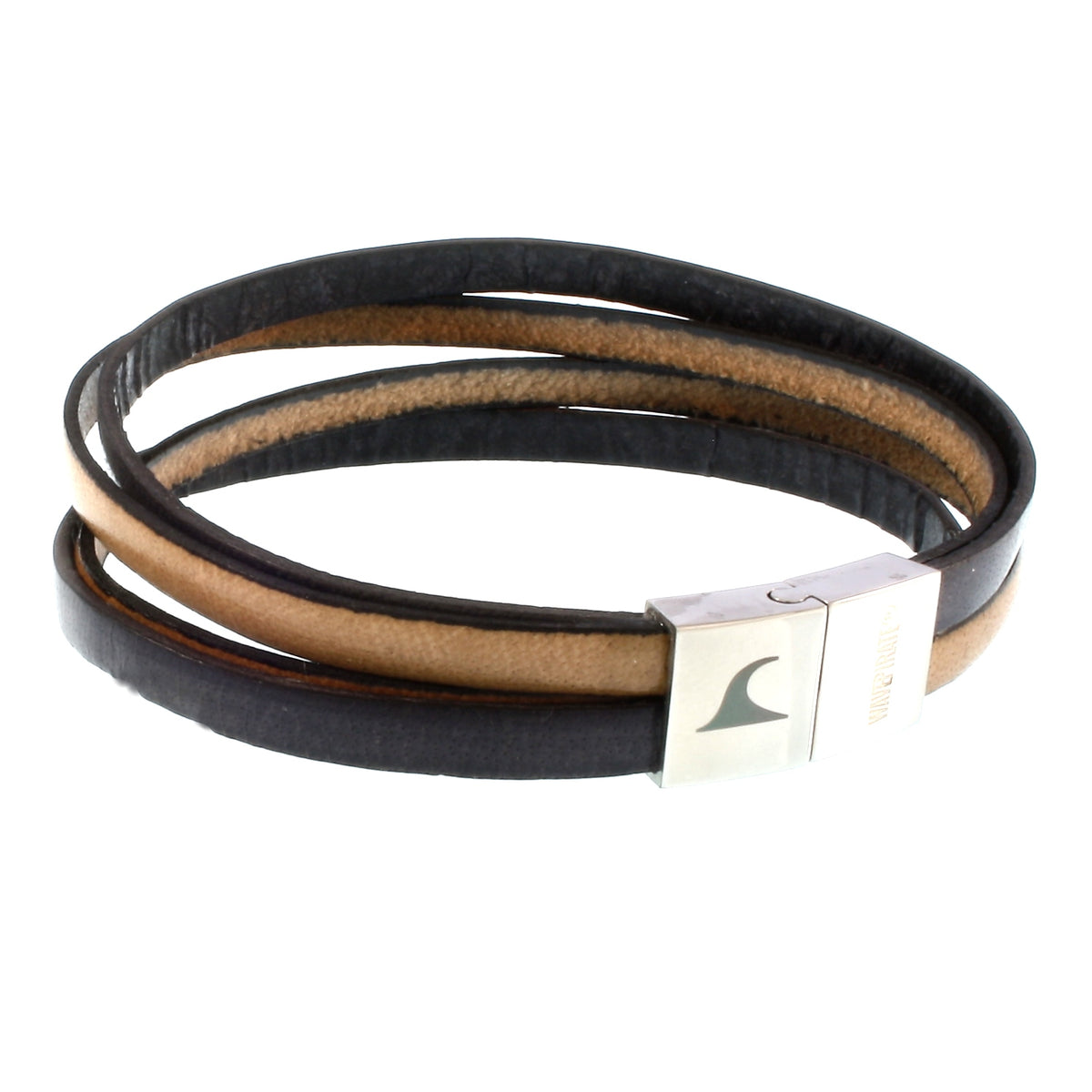Leder-Armband-Herren-Twist-grau-elfenbein-flach-Edelstahlverschluss-vorn-wavepirate-shop