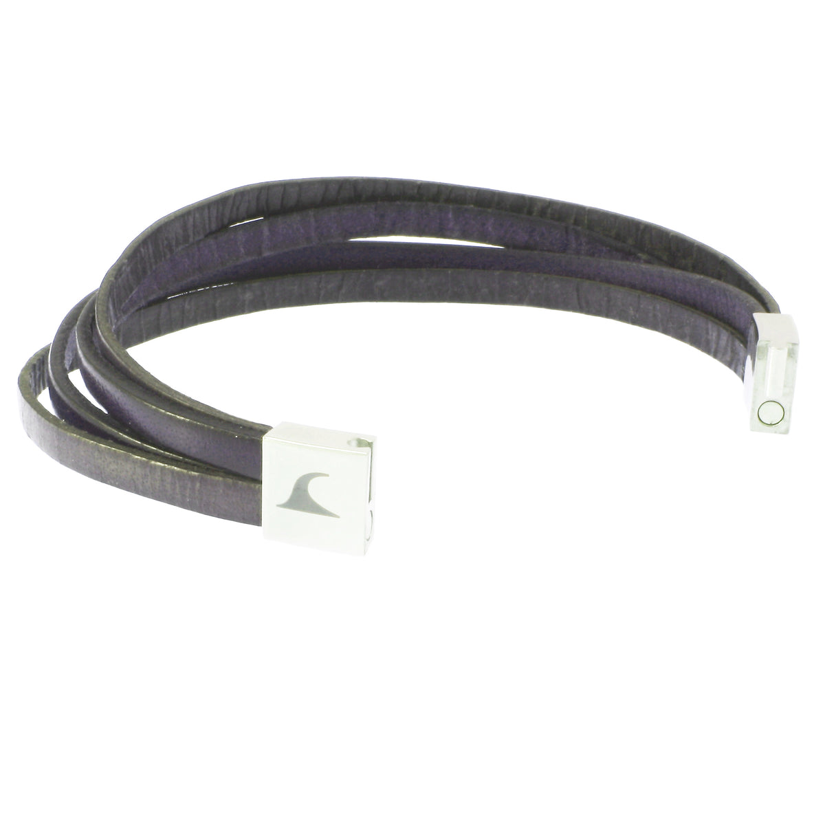 Leder-Armband-Herren-Twist-grau-navy-flach-Edelstahlverschluss-offen-wavepirate-shop