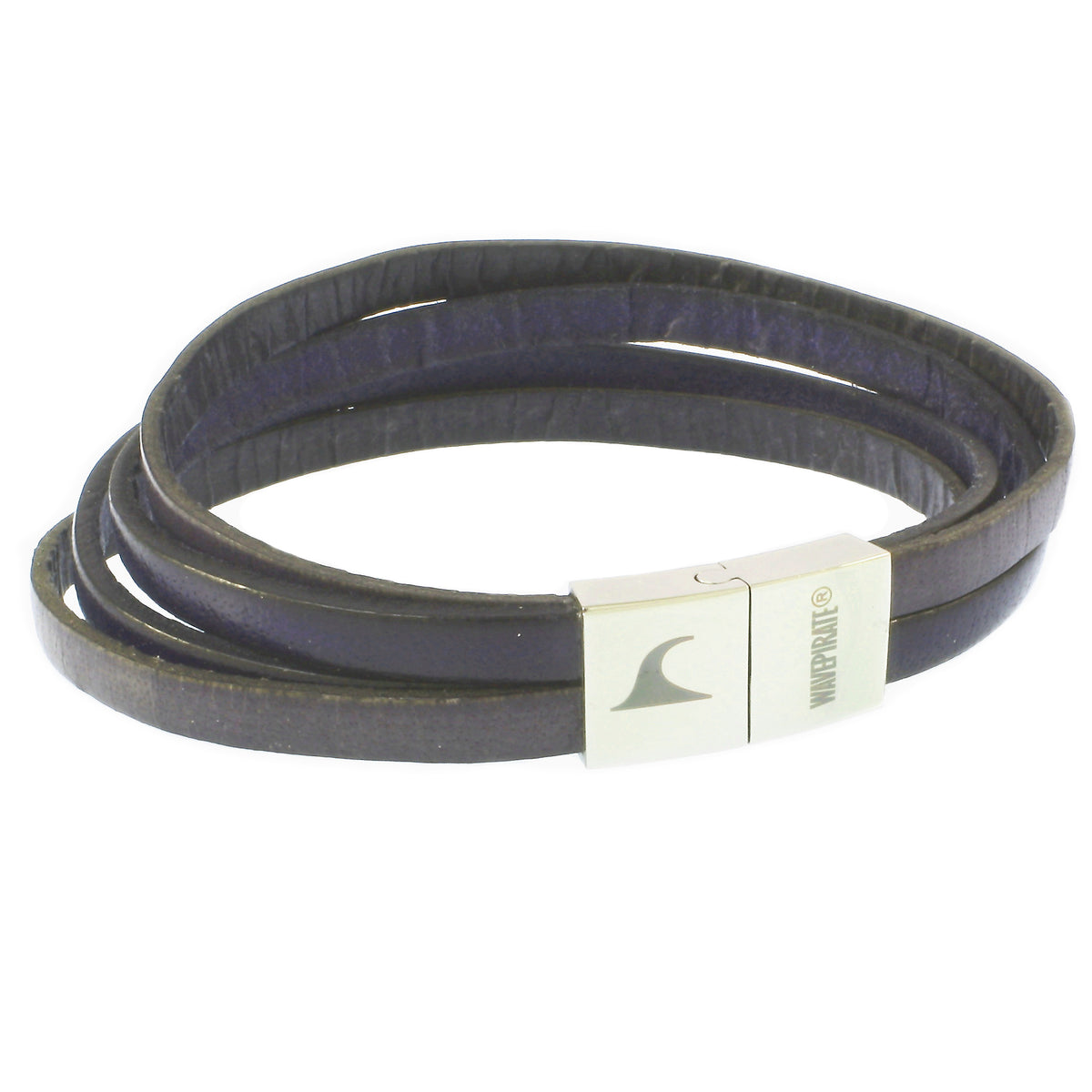Leder-Armband-Herren-Twist-grau-navy-flach-Edelstahlverschluss-vorn-wavepirate-shop
