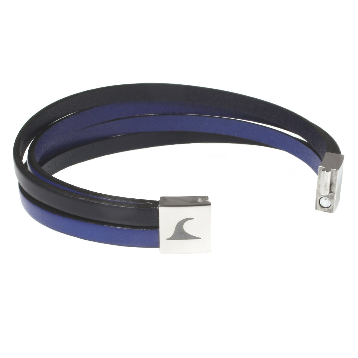 Leder-Armband-Herren-Twist-navy-blau-flach-Edelstahlverschluss-offen-wavepirate-shop
