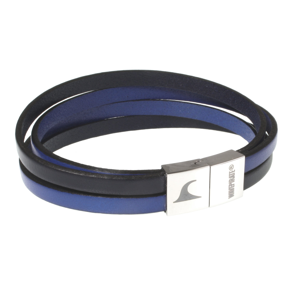Leder-Armband-Herren-Twist-navy-blau-flach-Edelstahlverschluss-vorn-wavepirate-shop