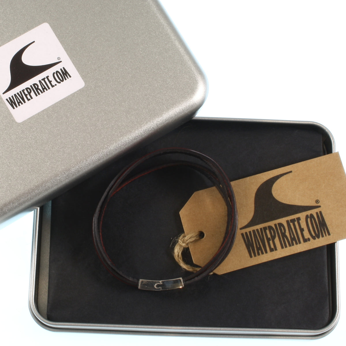 Leder-Armband-Herren-Twist-schwarz-mahagoni-flach-Edelstahlverschluss-geschenkbox-wavepirate-shop