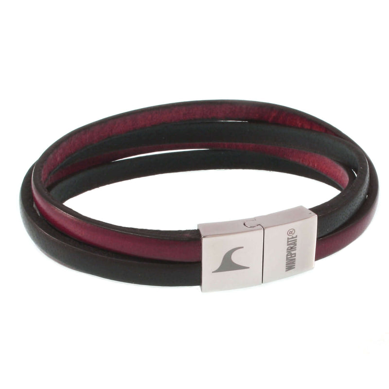 Leder-Armband-Herren-Twist-schwarz-mahagoni-flach-Edelstahlverschluss-vorn-wavepirate-shop