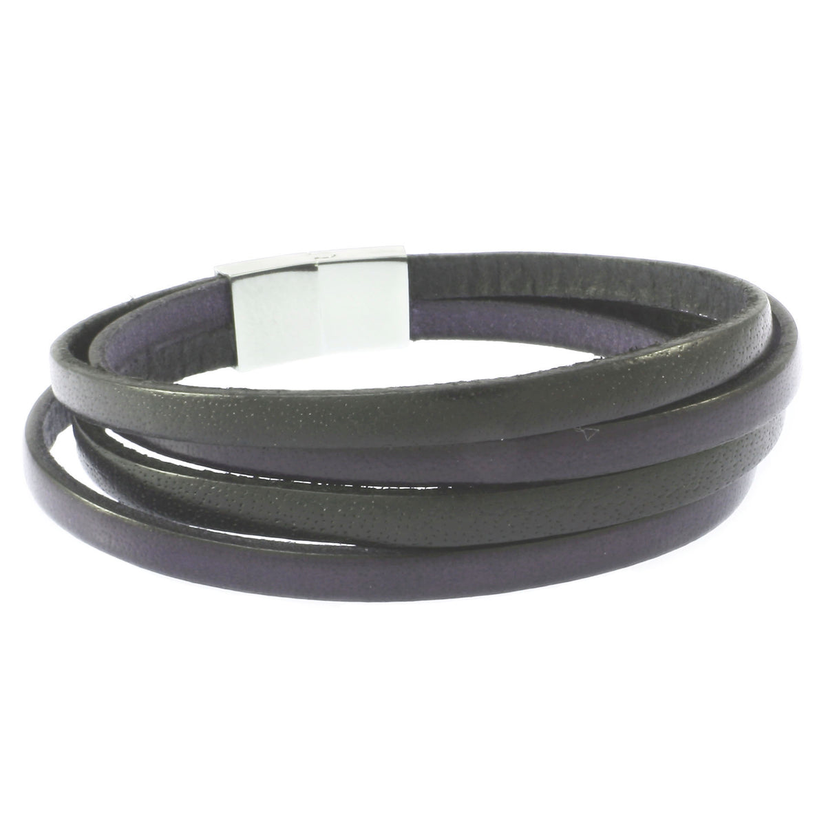 Leder-Armband-Herren-Twist-schwarz-navy-flach-Edelstahlverschluss-hinten-wavepirate-shop