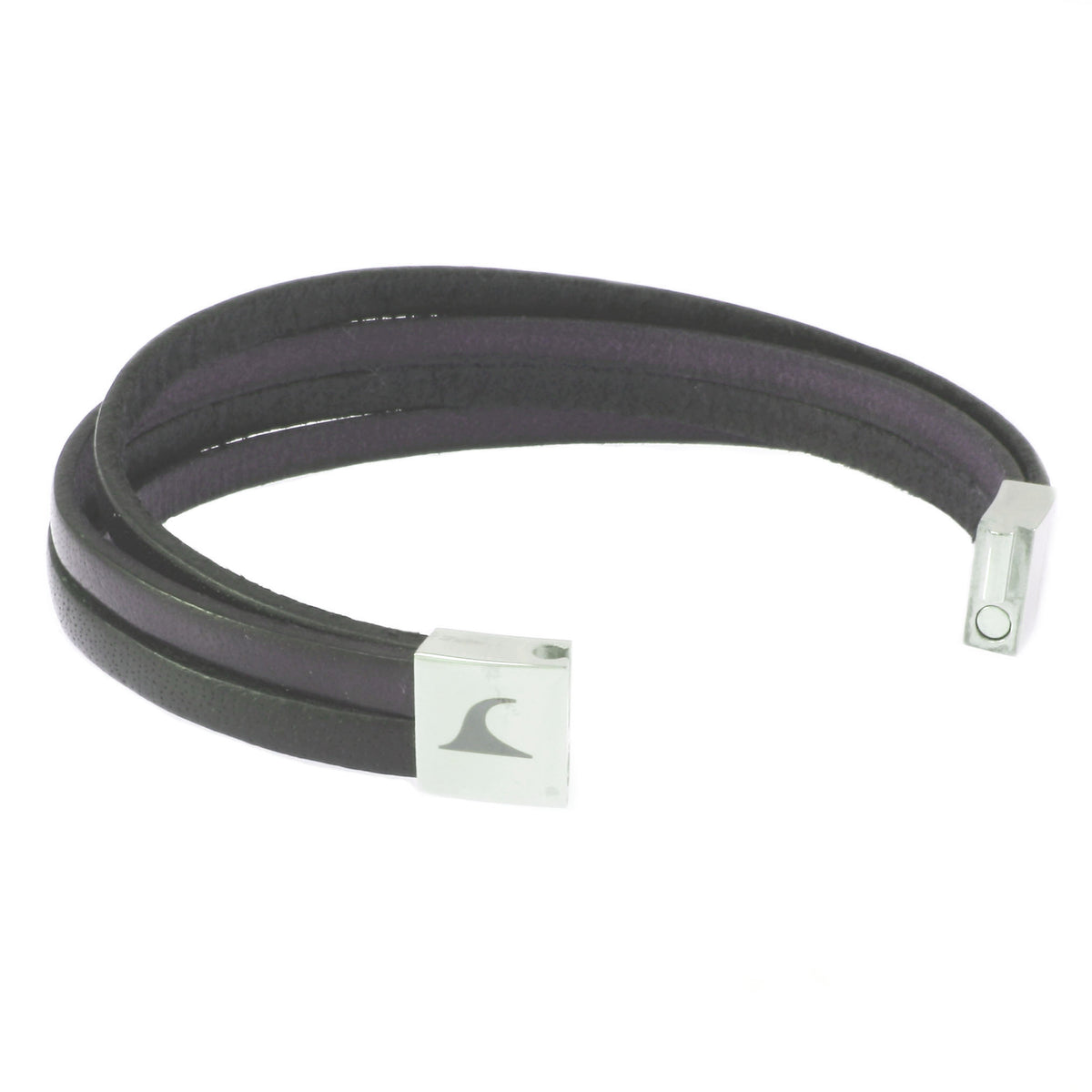 Leder-Armband-Herren-Twist-schwarz-navy-flach-Edelstahlverschluss-offen-wavepirate-shop