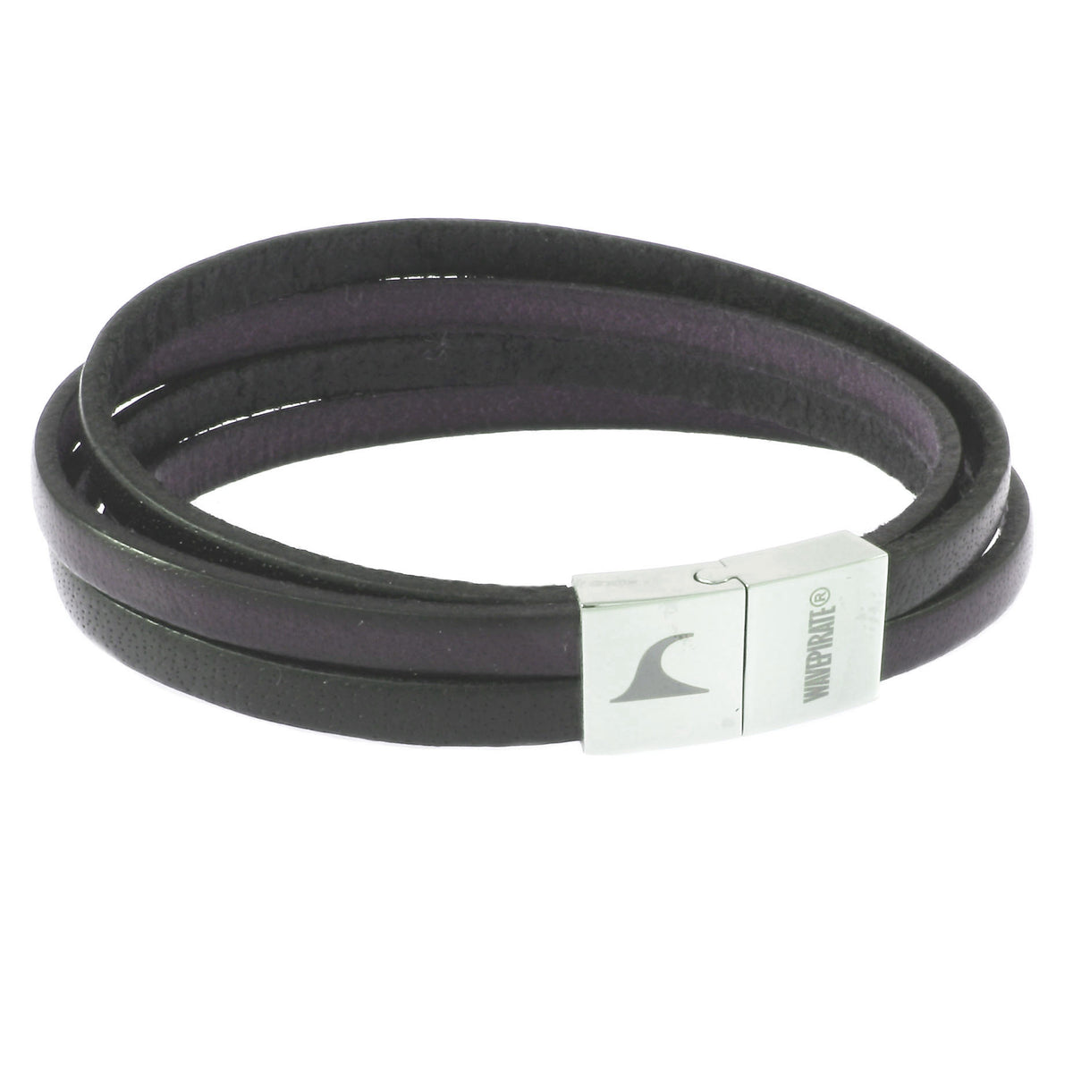Leder-Armband-Herren-Twist-schwarz-navy-flach-Edelstahlverschluss-vorn-wavepirate-shop