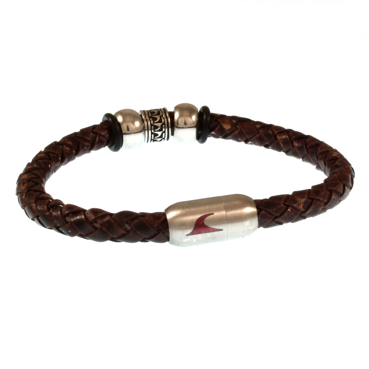 Leder-Armband-Herren-atoll-braun-silber-geflochten-Edelstahlverschluss-hinten-wavepirate-shop-f