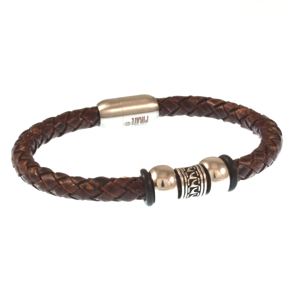 Leder-Armband-Herren-atoll-braun-silber-geflochten-Edelstahlverschluss-vorn-wavepirate-shop-f