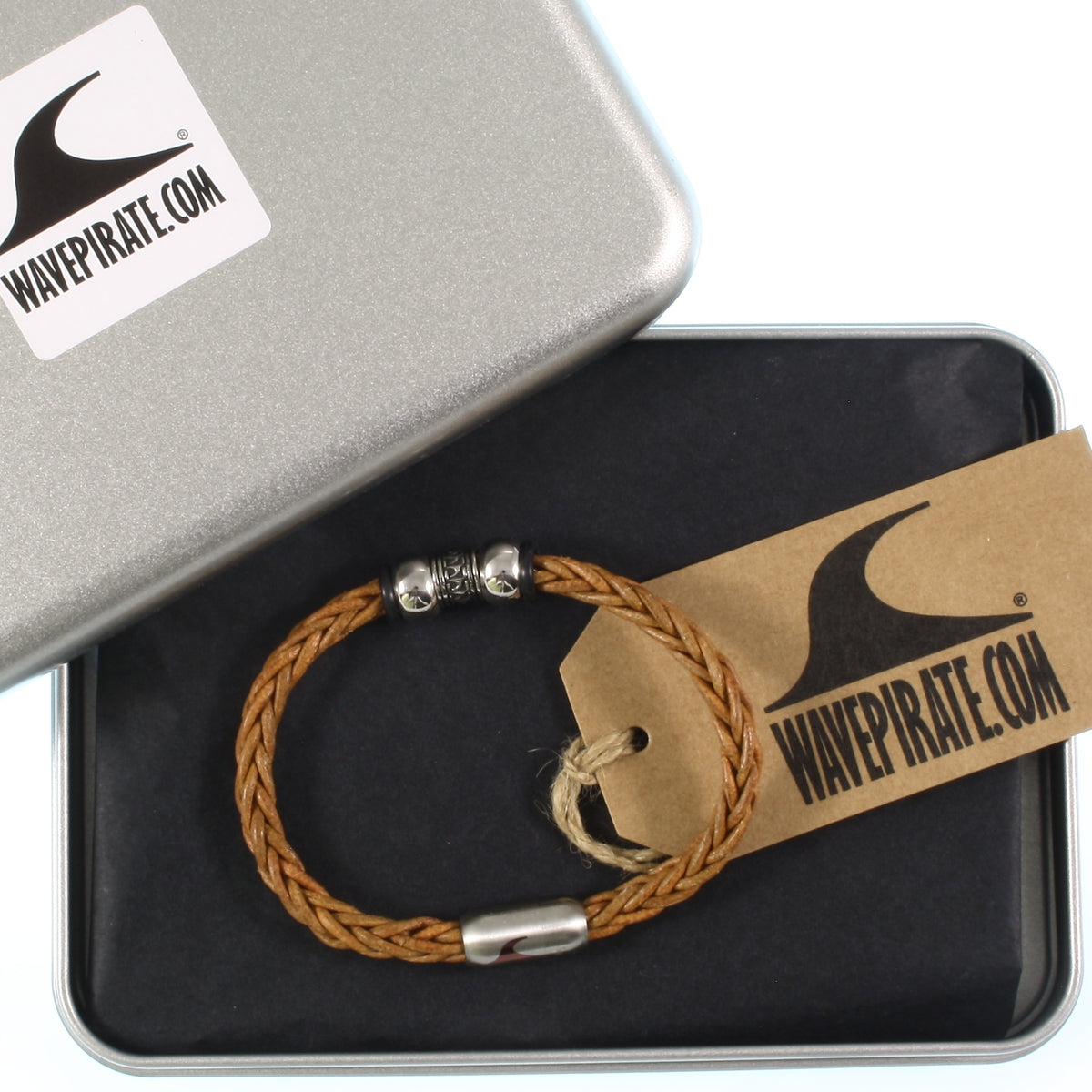 Leder-Armband-Herren-atoll-cognac-geflochten-Edelstahlverschluss-geschenkverpackung-wavepirate-shop-z8