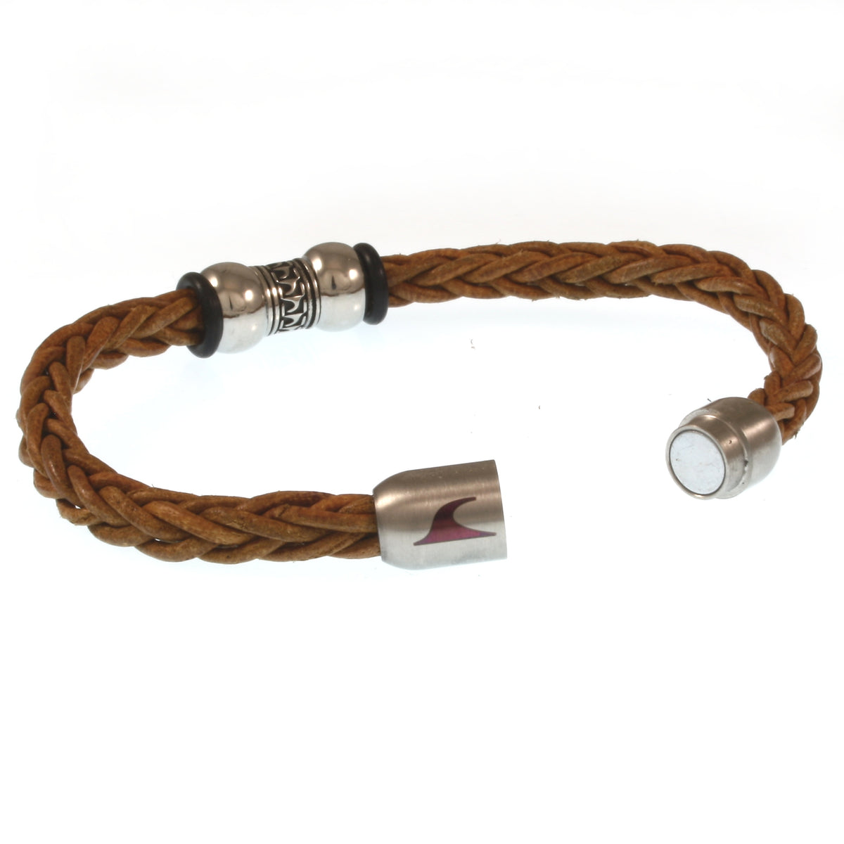 Leder-Armband-Herren-atoll-cognac-geflochten-Edelstahlverschluss-offen-wavepirate-shop-z8