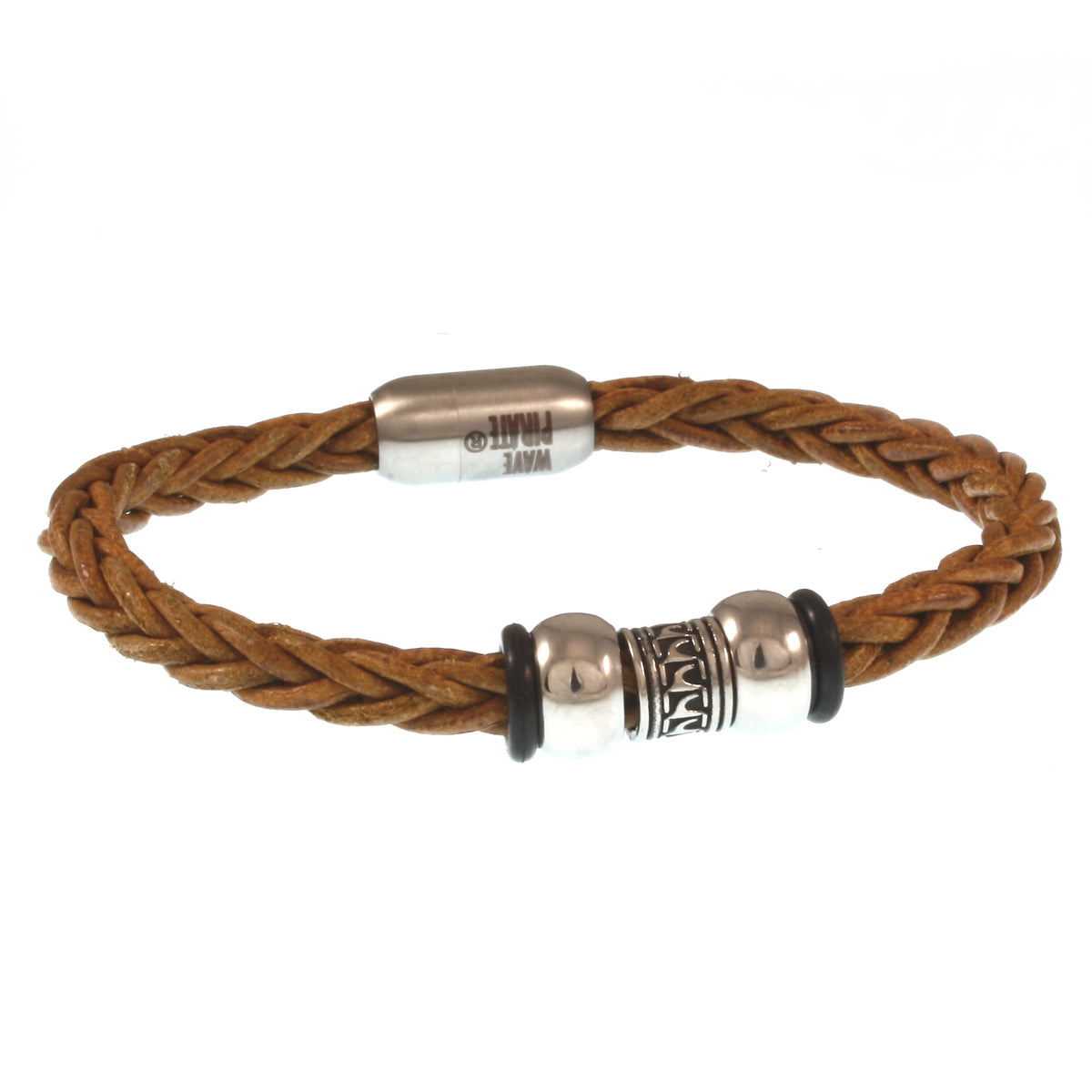Leder-Armband-Herren-atoll-cognac-geflochten-Edelstahlverschluss-vorn-wavepirate-shop-z8