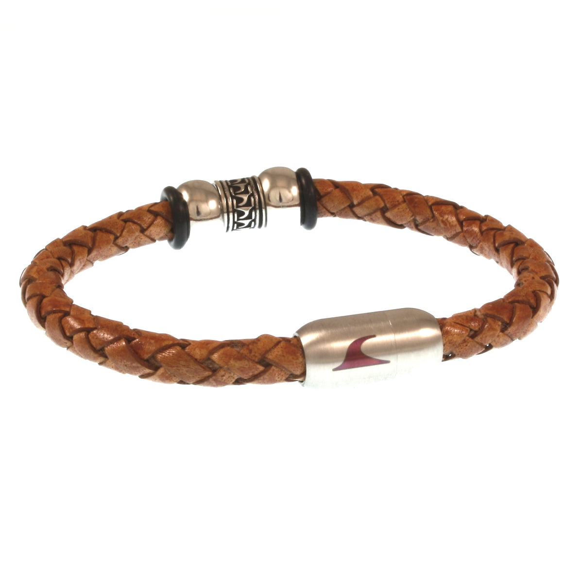 Leder-Armband-Herren-atoll-cognac-silber-geflochten-Edelstahlverschluss-hinten-wavepirate-shop-f