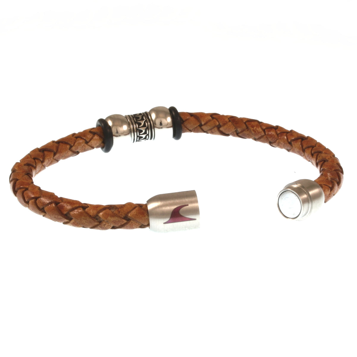 Leder-Armband-Herren-atoll-cognac-silber-geflochten-Edelstahlverschluss-offen-wavepirate-shop-f