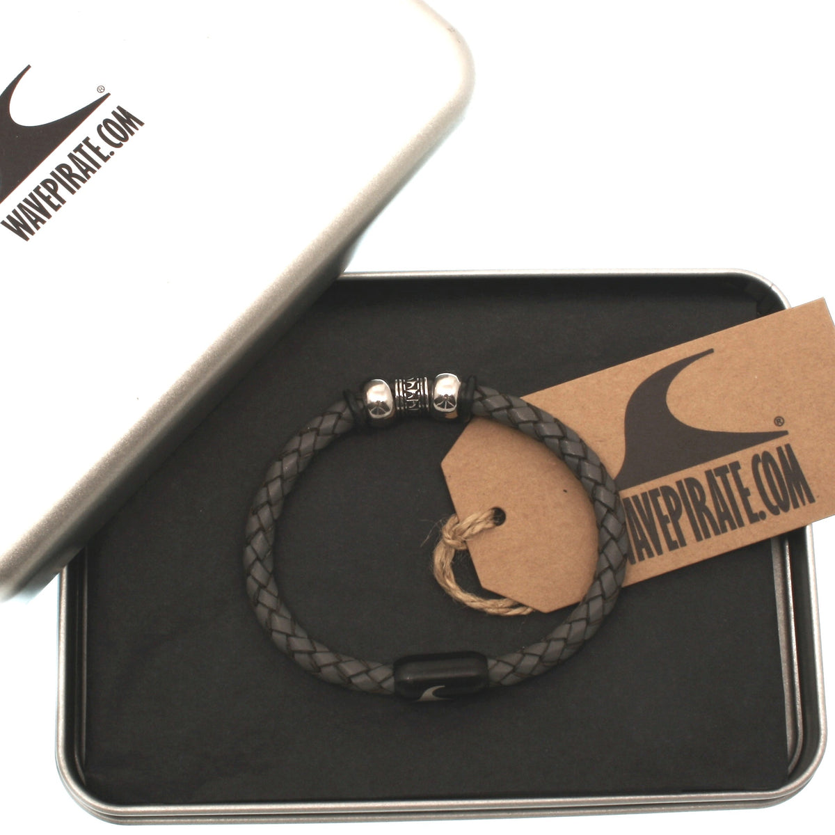 Leder-Armband-Herren-atoll-dunkelgrau-schwarz-geflochten-Edelstahlverschluss-geschenkverpackung-wavepirate-shop-f