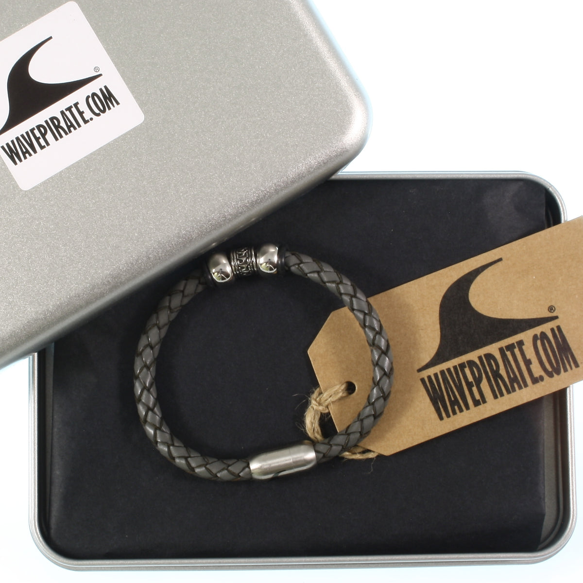 Leder-Armband-Herren-atoll-dunkelgrau-silber-geflochten-Edelstahlverschluss-geschenkverpackung-wavepirate-shop-f