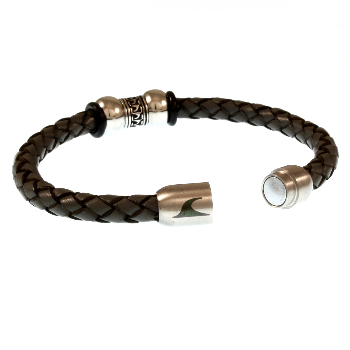 Leder-Armband-Herren-atoll-dunkelgrau-silber-geflochten-Edelstahlverschluss-offen-wavepirate-shop-f