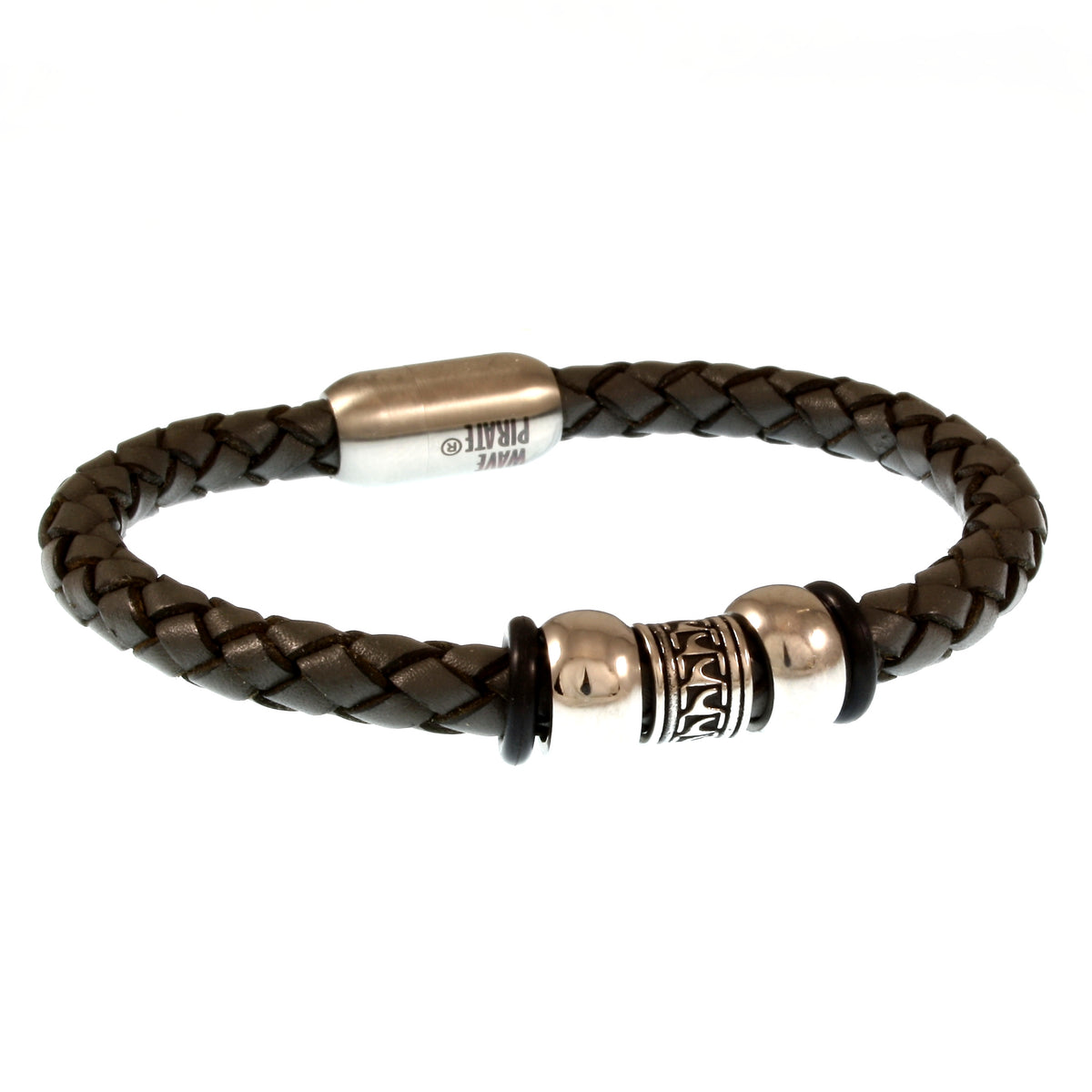 Leder-Armband-Herren-atoll-dunkelgrau-silber-geflochten-Edelstahlverschluss-vorn-wavepirate-shop-f
