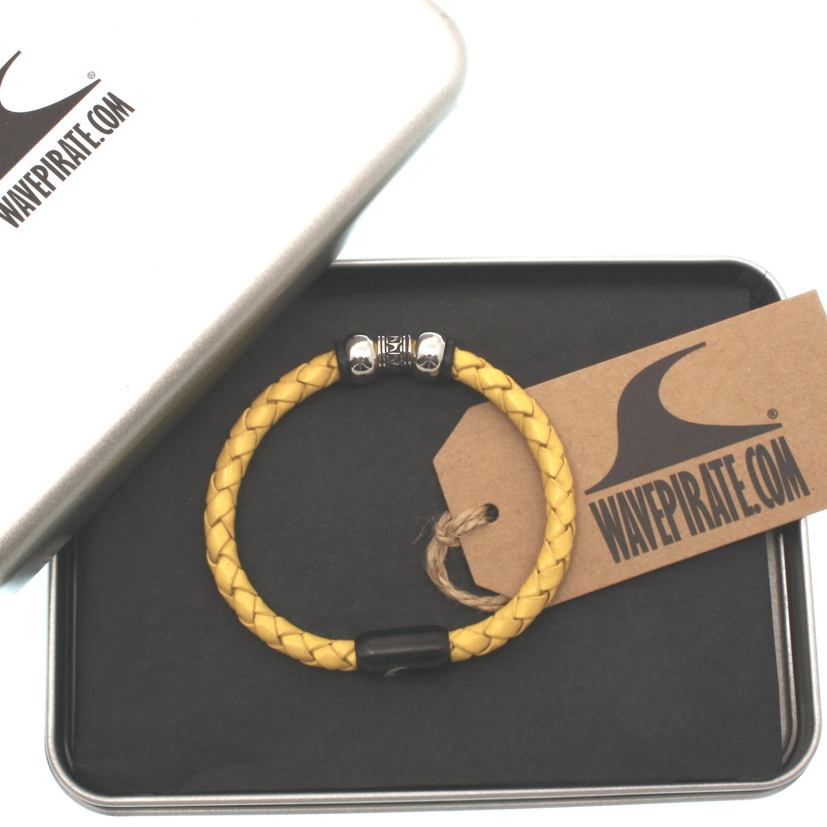 Leder-Armband-Herren-atoll-gelb-schwarz-geflochten-Edelstahlverschluss-geschenkverpackung-wavepirate-shop-f