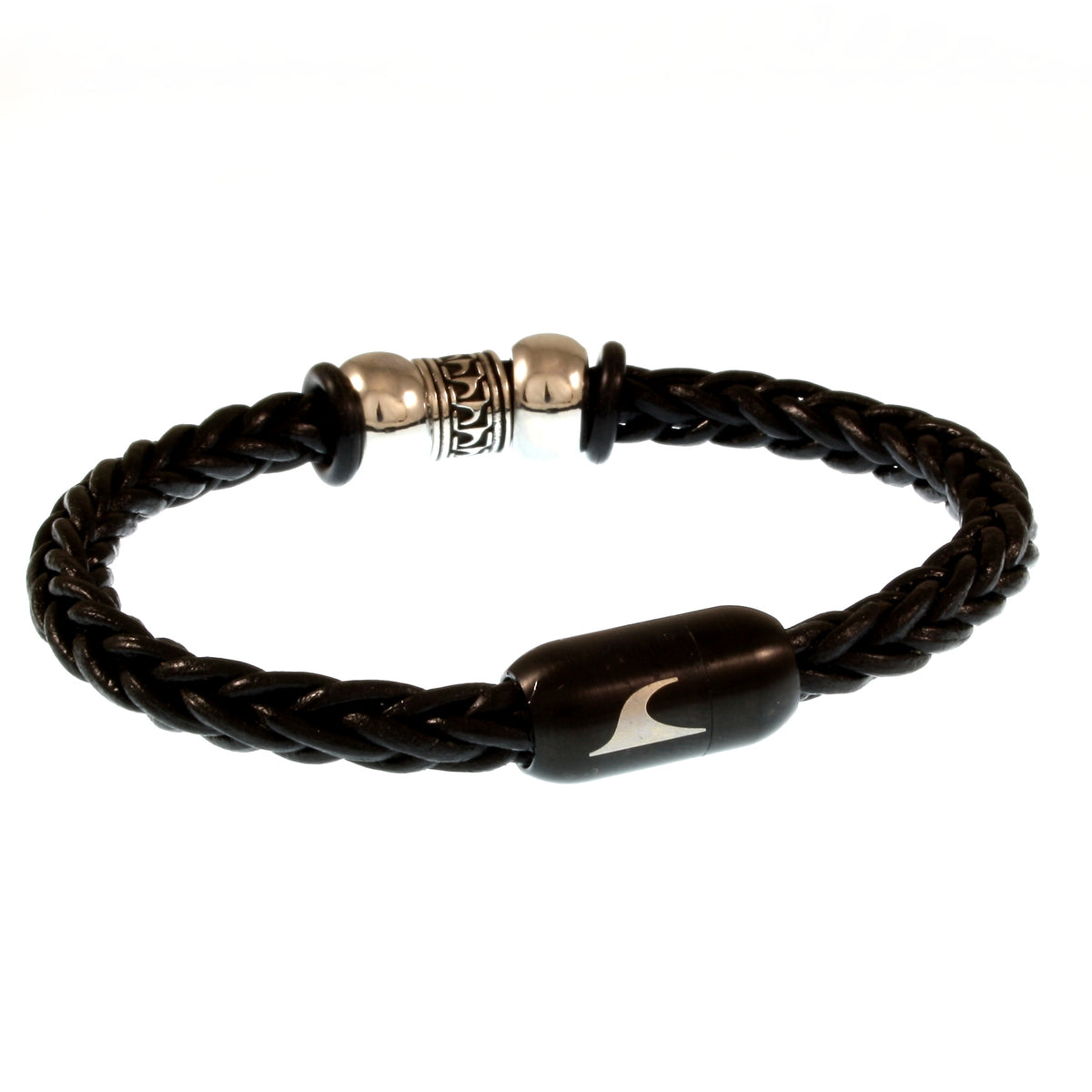 Leder-Armband-Herren-atoll-schwarz-geflochten-Edelstahlverschluss-hinten-wavepirate-shop-z8