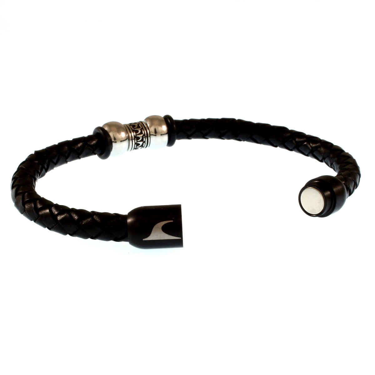 Leder-Armband-Herren-atoll-schwarz-geflochten-Edelstahlverschluss-offen-wavepirate-shop-f