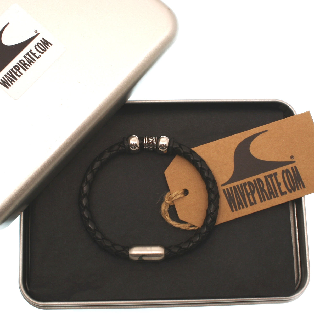 Leder-Armband-Herren-atoll-schwarz-silber-geflochten-Edelstahlverschluss-geschenkverpackung-wavepirate-shop-f